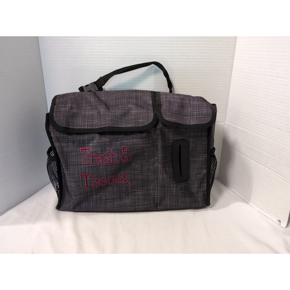THIRTY-ONE TRASH & TISSUE CAR CADDY STORAGE ORGANIZER BAG CHARCOAL GRAY EUC